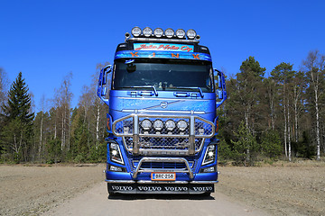 Image showing Front view of Volvo FH16 Timber Truck on Country Road