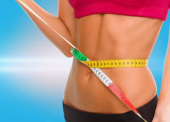 Image showing close up of trained belly with measuring tape