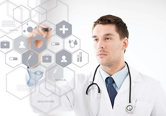 Image showing doctor with stethoscope and virtual screen