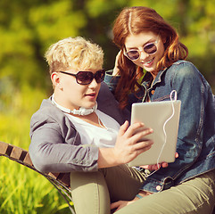 Image showing students or teenagers with tablet pc computer