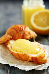 Image showing Croissant with lemon cream.
