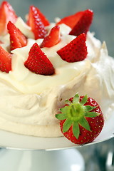 Image showing Dessert with lemon cream and ripe strawberries.