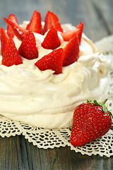 Image showing Dessert with whipped cream and strawberries.