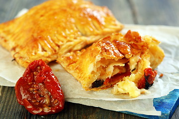 Image showing Puff pastry with sun-dried tomatoes and cheese