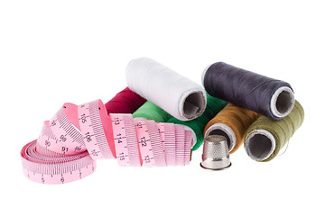 Image showing Sewing accessories on white background