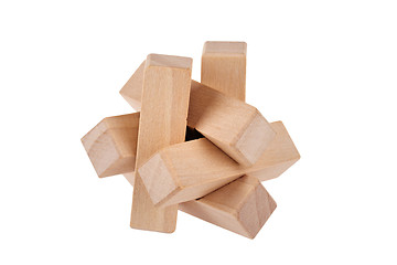 Image showing Wooden brain teaser on white background  