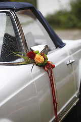 Image showing Flower decoration wedding car