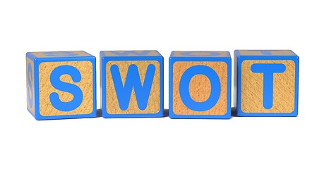 Image showing SWOT on Colored Wooden Childrens Alphabet Block.