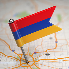 Image showing Armenia Small Flag on a Map Background.