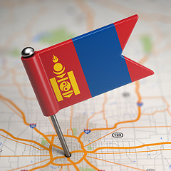Image showing Mongolia Small Flag on a Map Background.