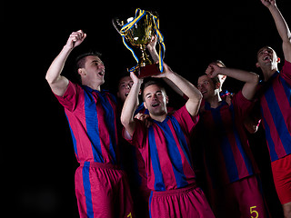 Image showing soccer players celebrating victory