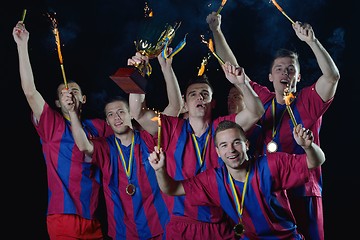 Image showing soccer players celebrating victory