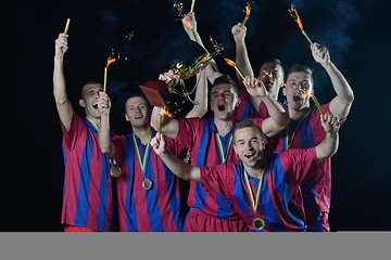 Image showing soccer players celebrating victory