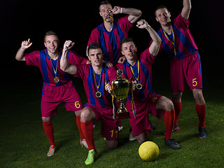 Image showing soccer players celebrating victory