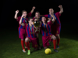 Image showing soccer players celebrating victory