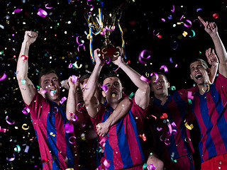 Image showing soccer players celebrating victory