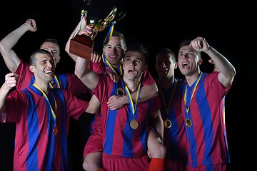 Image showing soccer players celebrating victory