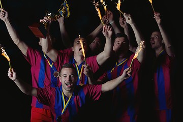 Image showing soccer players celebrating victory