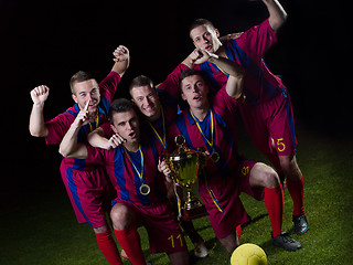 Image showing soccer players celebrating victory