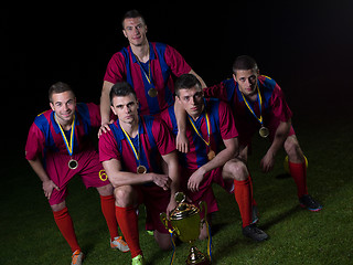 Image showing soccer players celebrating victory