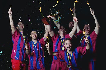 Image showing soccer players celebrating victory