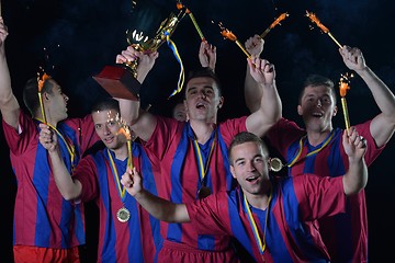 Image showing soccer players celebrating victory