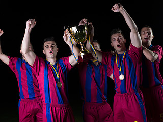 Image showing soccer players celebrating victory