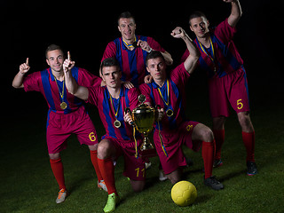 Image showing soccer players celebrating victory