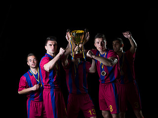 Image showing soccer players celebrating victory