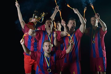 Image showing soccer players celebrating victory