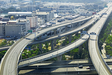 Image showing aerial view of the city overpass in early morning