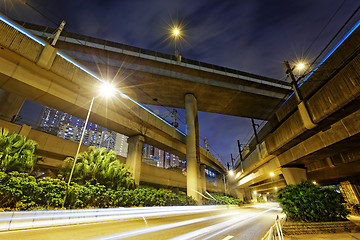 Image showing City Road overpass at night with lights 