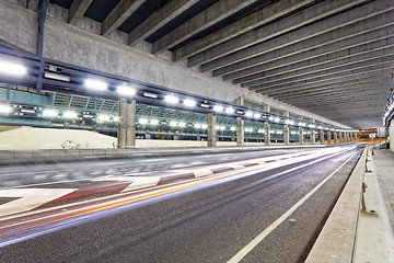 Image showing Abstract speed motion in urban highway road tunnel, blurred moti