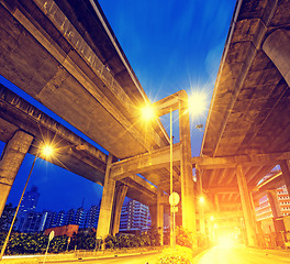Image showing City Road overpass at night with lights 