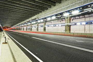 Image showing Abstract speed motion in urban highway road tunnel, blurred moti