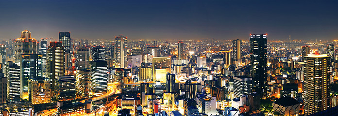 Image showing Panoramic Osaka at night, Japan 