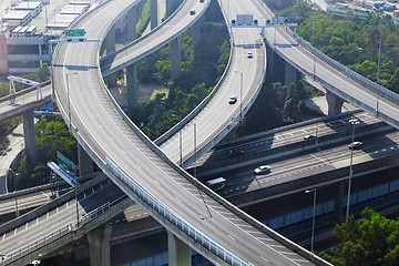 Image showing aerial view of the city overpass in early morning