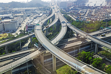 Image showing aerial view of the city overpass in early morning