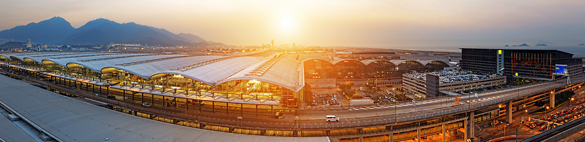 Image showing hong kong international airport sunset