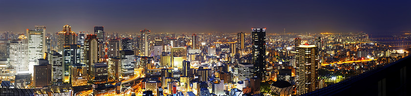 Image showing Panoramic Osaka at night, Japan 