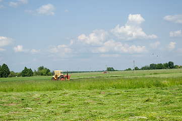 Image showing old tractor cut grass summer day country landscape 