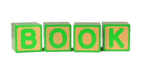 Image showing Book on Colored Wooden Childrens Alphabet Block.