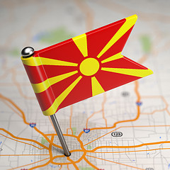 Image showing Macedonia Small Flag on a Map Background.