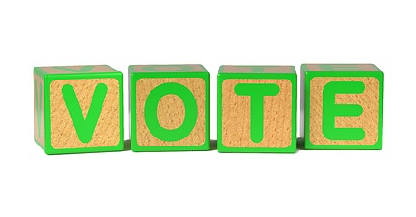 Image showing Vote on Colored Wooden Childrens Alphabet Block.