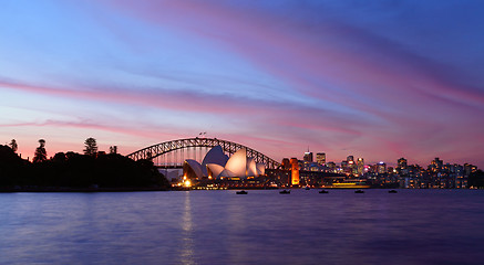 Image showing SYDNEY, AUSTRALIA - APRIL 8, 2014; Sunset over Sydney Harbour wi