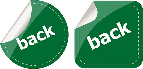 Image showing back word on stickers button set, label