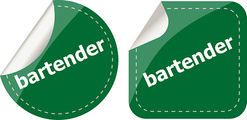 Image showing bartender word on stickers button set, business label