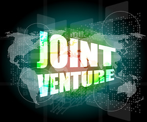 Image showing joint venture words on digital screen background with world map