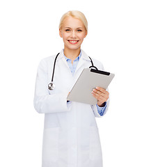 Image showing female doctor with stethoscope and tablet pc