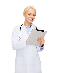 Image showing female doctor with stethoscope and tablet pc